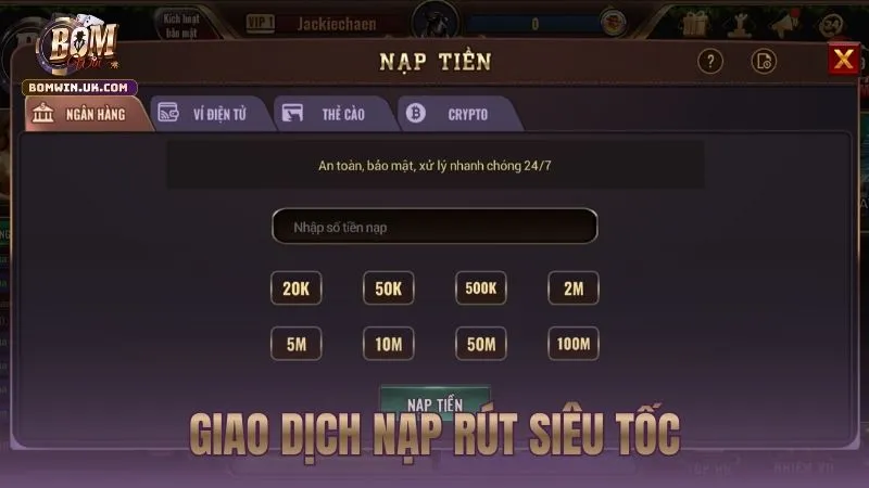 Hệ thống thanh toán tự động, nạp rút siêu tốc