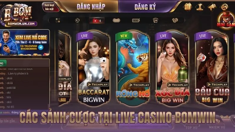 Những sảnh cược thượng lưu, xanh chín tại Live Casino BOMWIN